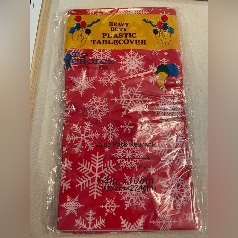 Red Snowflake rectangle Plastic table cloth heavy duty reusable